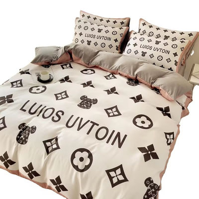 Popularidade Set de roupa de cama de algodão 4 em 1 Castanho Branco Tamanho Rei Coberta de colchão Lenço de cama