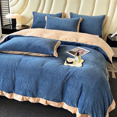 230g de roupa de cama de inverno de veludo de leite esculpido padrão sólido 4 pcs para mantel King Size