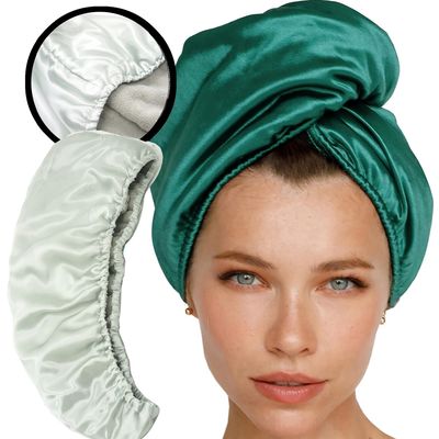 Toalha de revestimento de cabelo de seda de dupla camada tingida simples para resultados profissionais de secagem