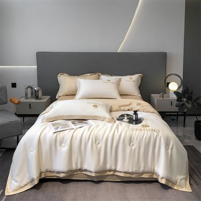 Luxo de seda lavada com bordados Set de colcha de verão 4 peças 3 peças sem perda de cabelo sono saudável