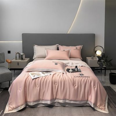 Luxo de seda lavada com bordados Set de colcha de verão 4 peças 3 peças sem perda de cabelo sono saudável