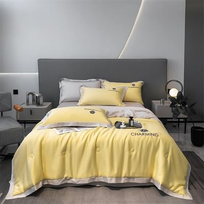 Luxo de seda lavada com bordados Set de colcha de verão 4 peças 3 peças sem perda de cabelo sono saudável