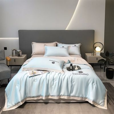 Luxo de seda lavada com bordados Set de colcha de verão 4 peças 3 peças sem perda de cabelo sono saudável