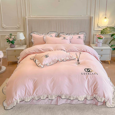 Set de roupa de cama de bordados para King Size Comforter em seda de algodão lavado de luxo