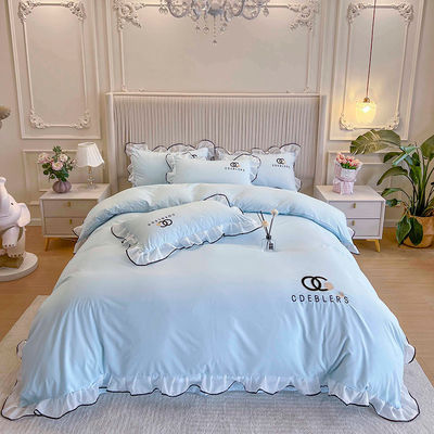 Set de roupa de cama de bordados para King Size Comforter em seda de algodão lavado de luxo
