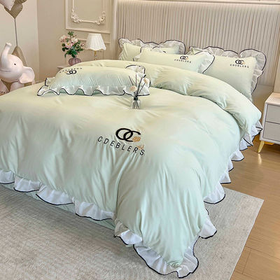 Set de roupa de cama de bordados para King Size Comforter em seda de algodão lavado de luxo