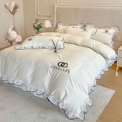 Set de roupa de cama de bordados para King Size Comforter em seda de algodão lavado de luxo