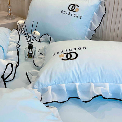 Set de roupa de cama de bordados para King Size Comforter em seda de algodão lavado de luxo