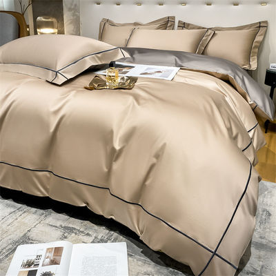 Home 200-Count Tencel bordado de gelo de duas faces de seda folhas e seda lisa nudos cobertor de cama conjunto