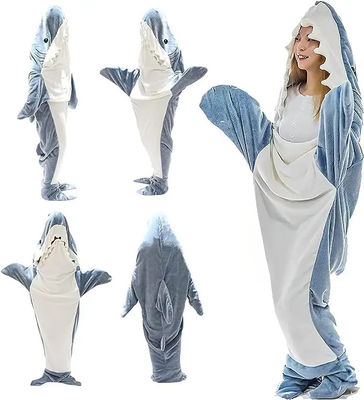 Camisola com manta de tubarão com padrão escovado Super suave de flanela Usável para adultos e crianças