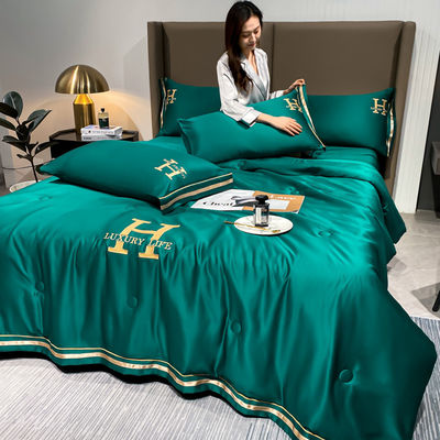 Set de cobertor de verão de seda lavada de luxo com 1 cobertura 1 lençol plano e 2 almofadas