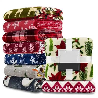 Super suave tamanho personalizado flanel lançar cobertor em estilo de férias decorações impressas