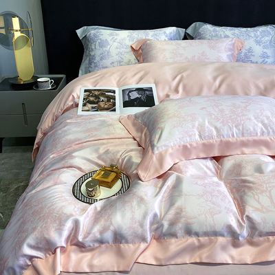 Personalização 173*118 Densidade de tecido Luxo Lavado de algodão de seda bordados 4 Pcs Set de roupa de cama