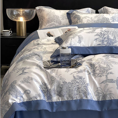 Luxo Lavado de Algodão de Seda bordado 4 Pcs Set de roupa de cama para King Size Conforter Set