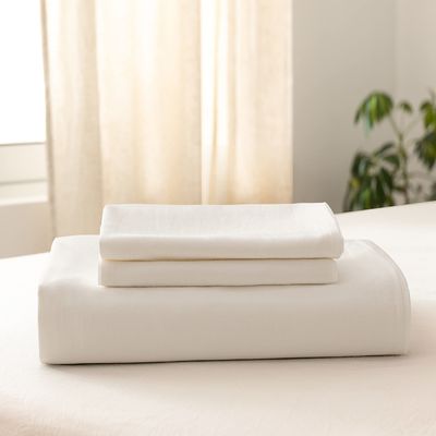 Largo de algodão de tecido orgânico de densidade de roupa de cama Set Creme 3Pcs Cobertura de cobertor 100% algodão