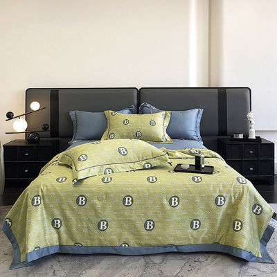 Quilt de Verão de Impressão Europeu Amigável à Pele Set de Quatro em Quilt de Regalo de Seda de Gelo Suave