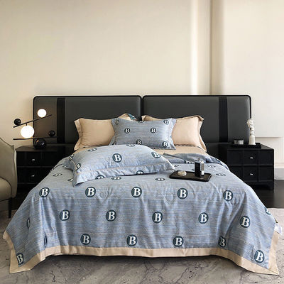 Quilt de Verão de Impressão Europeu Amigável à Pele Set de Quatro em Quilt de Regalo de Seda de Gelo Suave