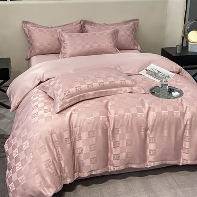 Chapas de cama de luxo de padrão sólido para luxo leve Satin Jacquard 4 peças