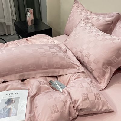 Chapas de cama de luxo de padrão sólido para luxo leve Satin Jacquard 4 peças