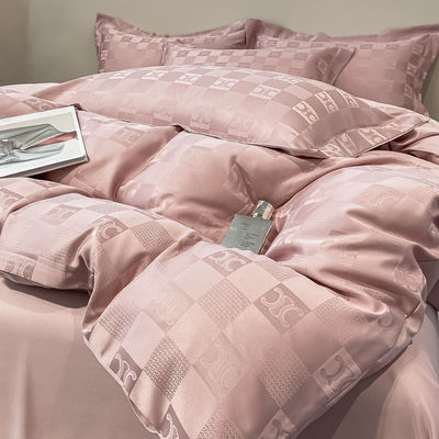 Chapas de cama de luxo de padrão sólido para luxo leve Satin Jacquard 4 peças