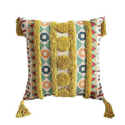 Dimensão personalizada Tufted Linho Impresso Capa de almofada para o sofá Decorativo em estilo étnico