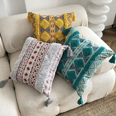 Dimensão personalizada Tufted Linho Impresso Capa de almofada para o sofá Decorativo em estilo étnico