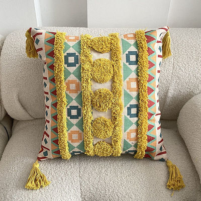 Dimensão personalizada Tufted Linho Impresso Capa de almofada para o sofá Decorativo em estilo étnico