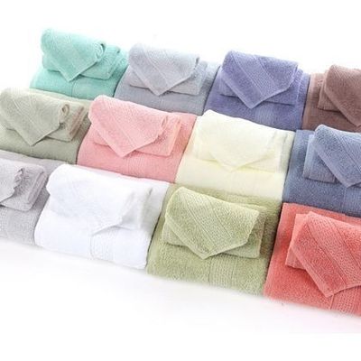 Toalha para uso doméstico absorvente de algodão puro, em três peças, com grelha bege e cor sólida