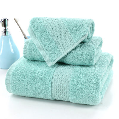 Toalha para uso doméstico absorvente de algodão puro, em três peças, com grelha bege e cor sólida
