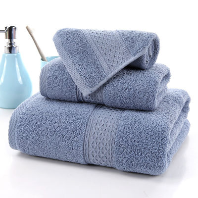 Toalha para uso doméstico absorvente de algodão puro, em três peças, com grelha bege e cor sólida