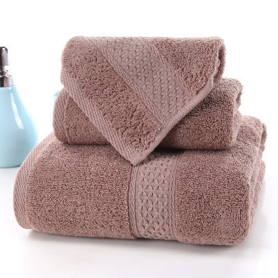 Toalha para uso doméstico absorvente de algodão puro, em três peças, com grelha bege e cor sólida