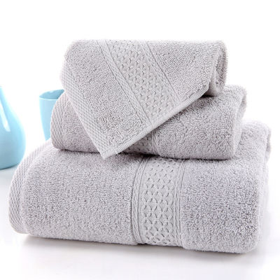 Toalha para uso doméstico absorvente de algodão puro, em três peças, com grelha bege e cor sólida