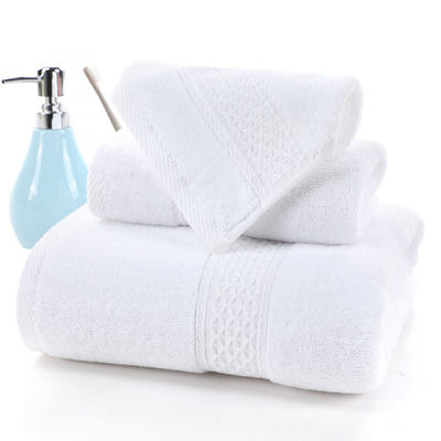 Toalha para uso doméstico absorvente de algodão puro, em três peças, com grelha bege e cor sólida