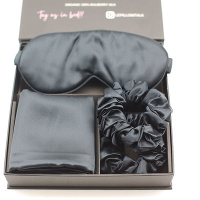 Modelo sólido Logotipo personalizado Satin Silk Eye Mask Set Box para sono tranquilo e amigável para a pele