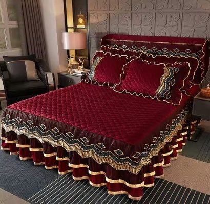 Set de roupas de cama saia edredão almofada com bordados renda tecido ecológico e macio