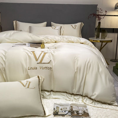 Vintage Luxury Lavado Cotton Silk Embroidery 4 Pcs Set de Roupas de Cama King Size Consolator Set