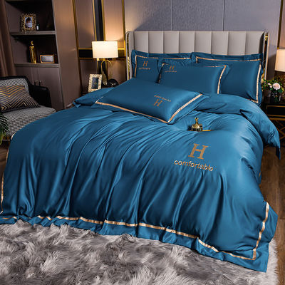 Conjunto de capa de edredom de seda bordada de cor sólida para hotel em estilo moderno