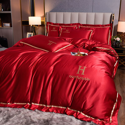 Set de roupa de cama de seda de lavagem bordada de luxo com material de poliéster e logotipo personalizado