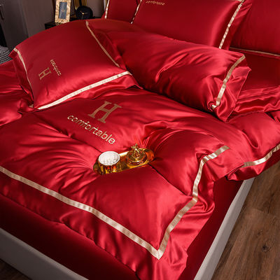 Set de roupa de cama de seda de lavagem bordada de luxo com material de poliéster e logotipo personalizado