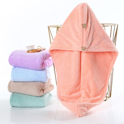 Mulheres Chapéu de cabelo seco de lã de coral Chapéu de chuveiro absorvente de secagem rápida com toalha espessada