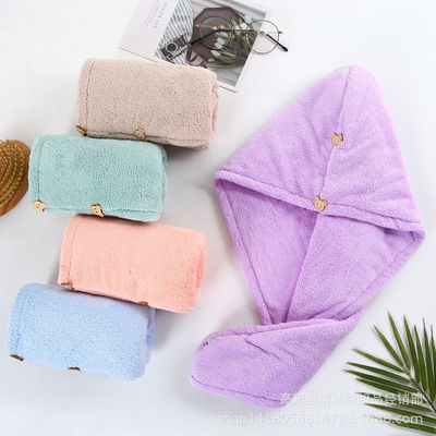 Mulheres Chapéu de cabelo seco de lã de coral Chapéu de chuveiro absorvente de secagem rápida com toalha espessada