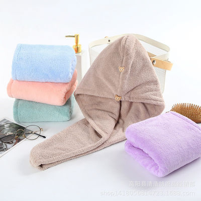 Mulheres Chapéu de cabelo seco de lã de coral Chapéu de chuveiro absorvente de secagem rápida com toalha espessada