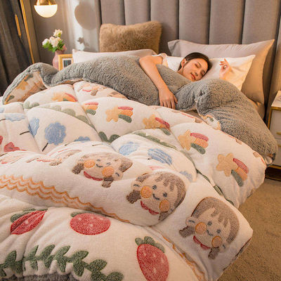 Tamanho personalizado Velo de cordeiro Leite Veludo Quilt Engrossado Set de roupa de cama de inverno super quente