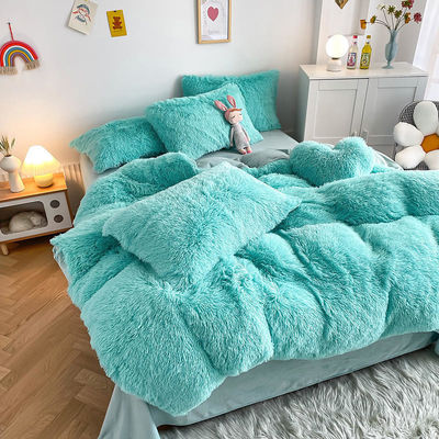 Calor azul luxuoso Shaggy flanel Mink veludo roupa de cama conjunto para todos os grupos no outono Inverno