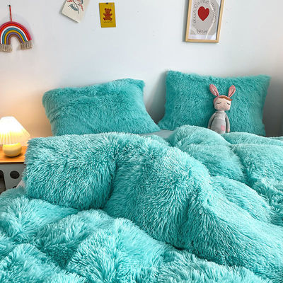 Calor azul luxuoso Shaggy flanel Mink veludo roupa de cama conjunto para todos os grupos no outono Inverno