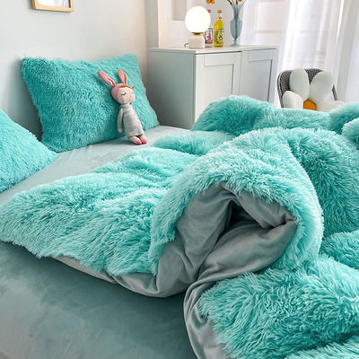 Calor azul luxuoso Shaggy flanel Mink veludo roupa de cama conjunto para todos os grupos no outono Inverno