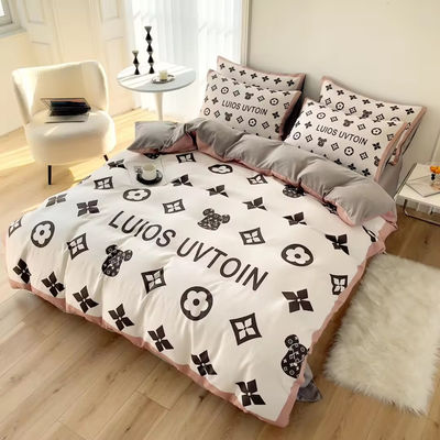 Popularidade Set de roupa de cama de algodão 4 em 1 Castanho Branco Tamanho Rei Coberta de colchão Lenço de cama