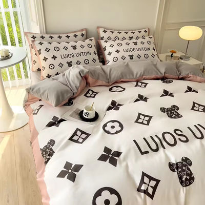Popularidade Set de roupa de cama de algodão 4 em 1 Castanho Branco Tamanho Rei Coberta de colchão Lenço de cama