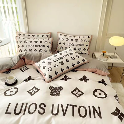 Popularidade Set de roupa de cama de algodão 4 em 1 Castanho Branco Tamanho Rei Coberta de colchão Lenço de cama