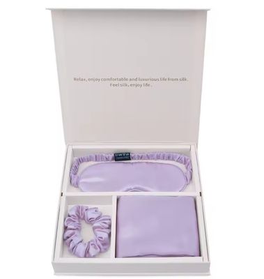 Caixinha de almofada Silk Charmeuse Box e Satin Eyemask Set para dormir em todas as estações
